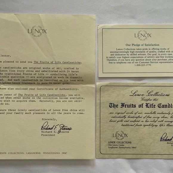 Lenox - Fruits of Life Candlesticks Fine China 24k Trim in Box With COA - Picture 6 of 9